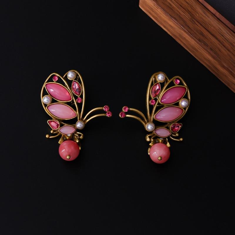Retro Elegant Butterfly Earrings Fashion Temperament Design Earrings Medieval Natural Stone Stud Earrings
