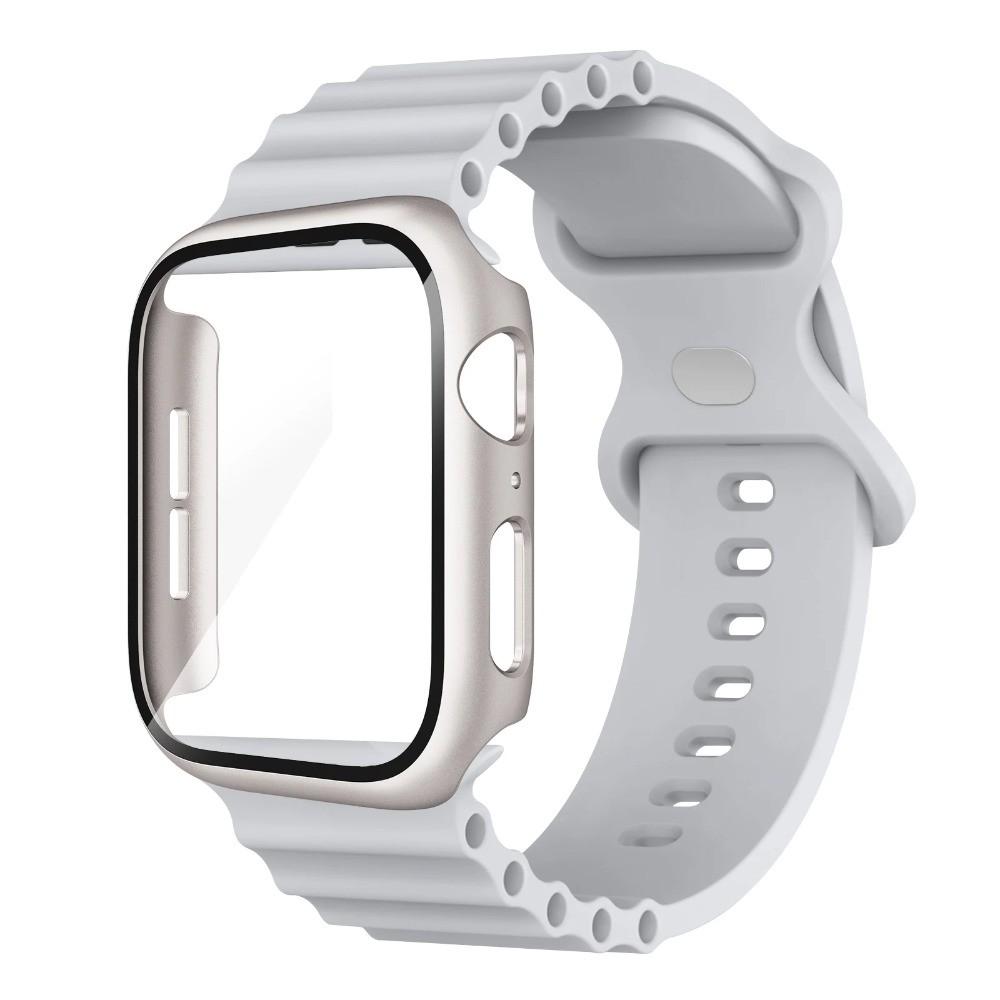 Glass Case+Silicone Band For Apple Watch 38mm 42mm 40mm 44mm 41mm 45mm 46mm Strap For iwatch 11 10 9 8 7 6 5 4 3 2 1 SE Bracelet