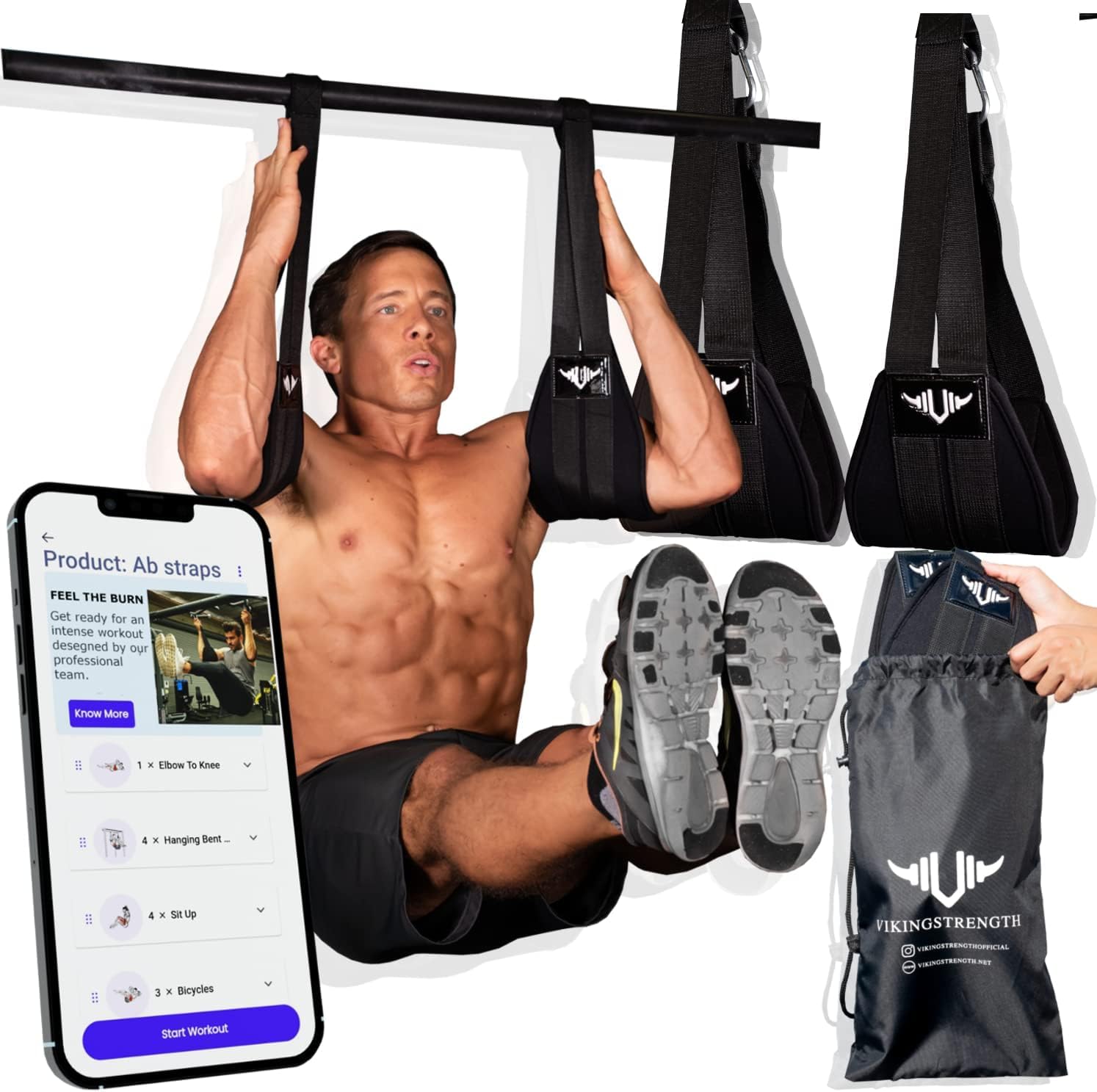 

Vikingstrength Ab Strap, Abdominal Training Equipment, Hanging Leg Raises, V-Strength Training App