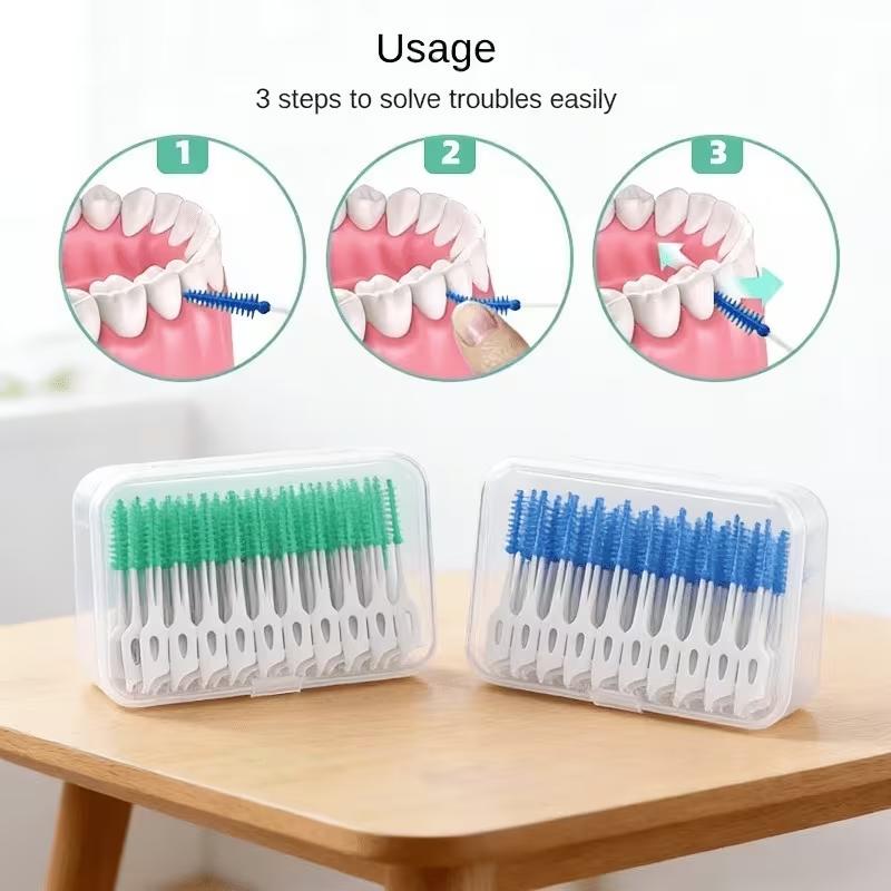 100 Pcs Disposable Dual‑Head Dental Floss Picks, Polypropylene Oral Care Floss Sticks with Portable Storage Box