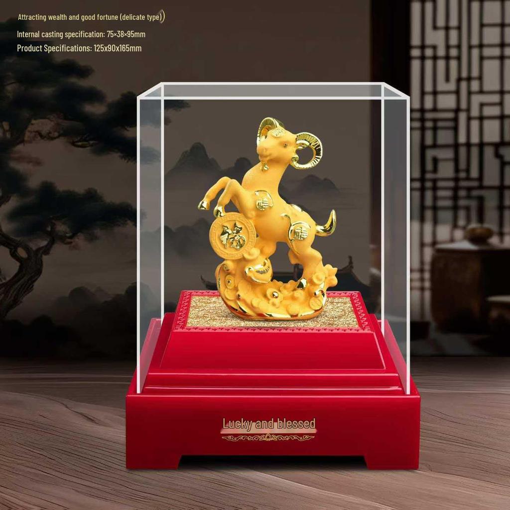 Golden Sheep Feng Shui Figurine for Prosperity - Three Sheep Zodiac Wealth Attracting Gift