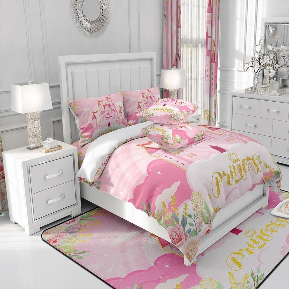 Pink Castle Three-Piece Quilt Cover 3D Digital Printing Bedding Set Bed Cover