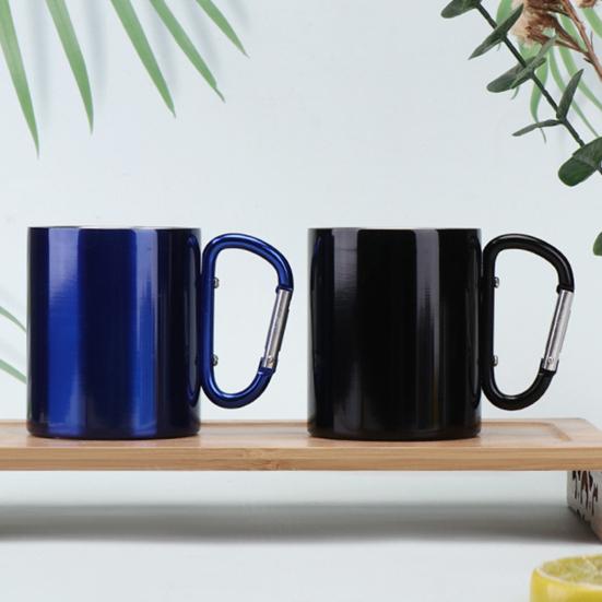 Stainless Steel Cup 220ml Double-layered Cup for Camping Traveling Handle Carabiner Backpacking Hiking Portable