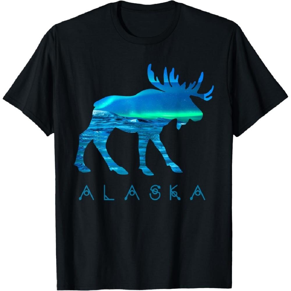 

Alaskan Moose with Aurora Borealis Snow Scene T Shirt T-Shirt XXXXXL чёрный