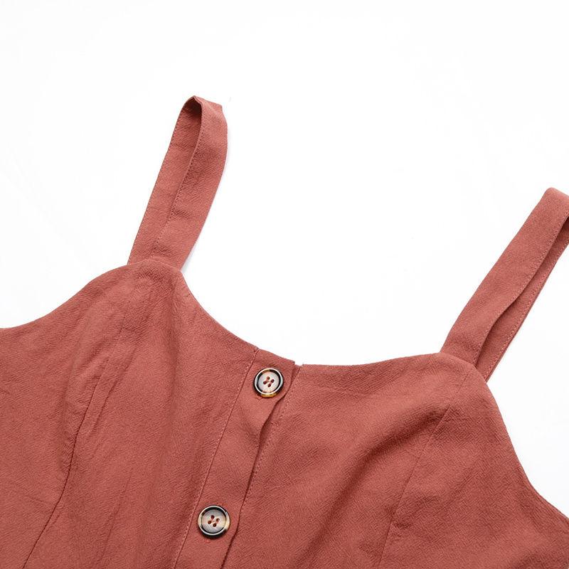 Summer Women's Cotton Linen Solid Color Strap Cardigan Halter Neck A Line Chic Dress