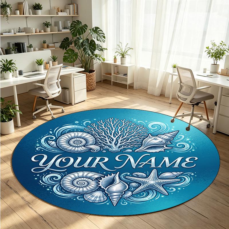 Ocean Sea (126) Theme Round Crystal Velvet Rug Custom Name Text Personalized Floor Mat Home Decor Non Slip Crystal Carpet