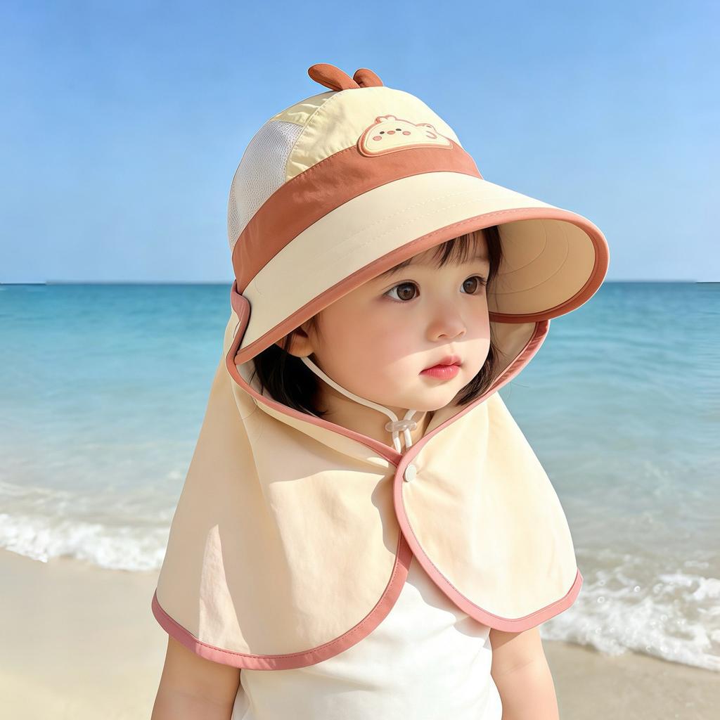 Kids Summer Sun Hat Mesh Breathable UV Protection Cap With Neck Flap For Boys And Girls Outdoor Shade