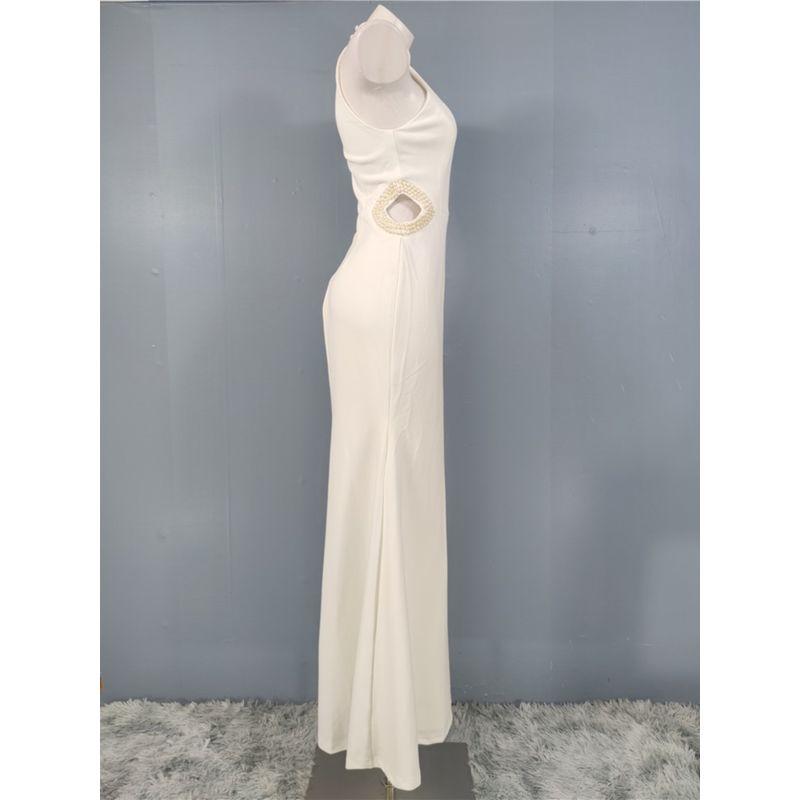 Export Single in Home Elegant Midriff Outfit Pearl Stitching Design Beautiful Banquet Stand Collar Party Dress Annual Meeting Dress