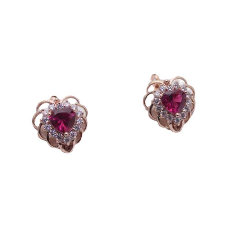 Exquisite And Pure 585 Russian Purple Gold Love Diamond-Encrusted Earrings, Luxury Temperament Rose Gold-Plated Color Gold Earrings For Women
