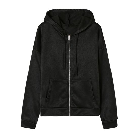 Women Hoodies Hooded Zipper Autumn Winter Thick Solid Color Drawtring Sweatshirt Coat for Daily Wear