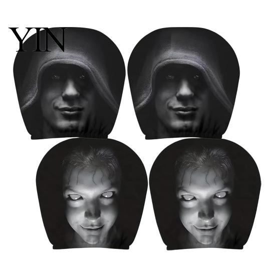 Breathable Elastic Headrest Sleeves 4 Pcs Halloween Car Covers, Creepy Ghost Face Seat Polyester Accessories Protector, Universal Auto Decor