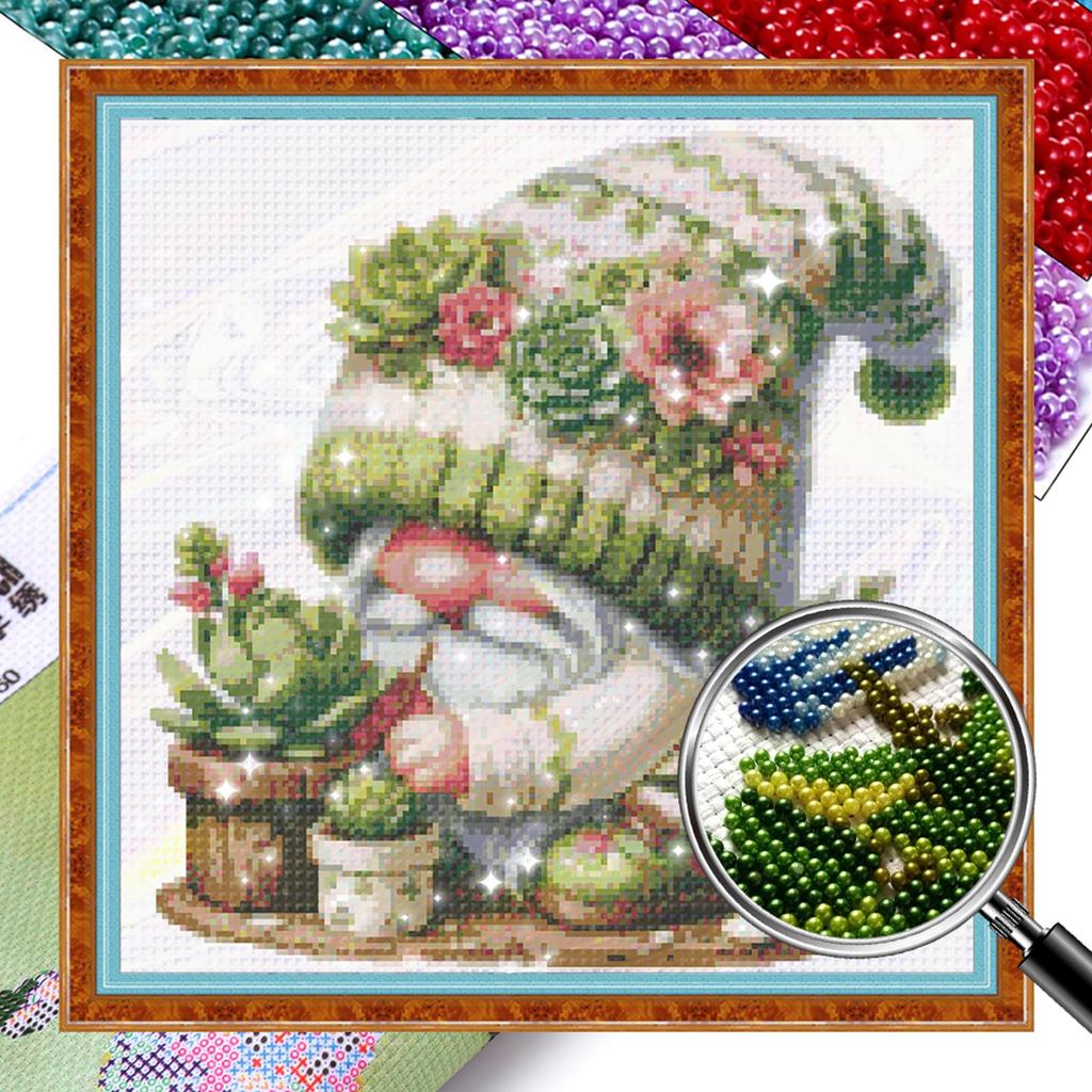 Gnome Design DIY Bead Embroidery Kit 9CT Cross Stitch Kit for Home Decor