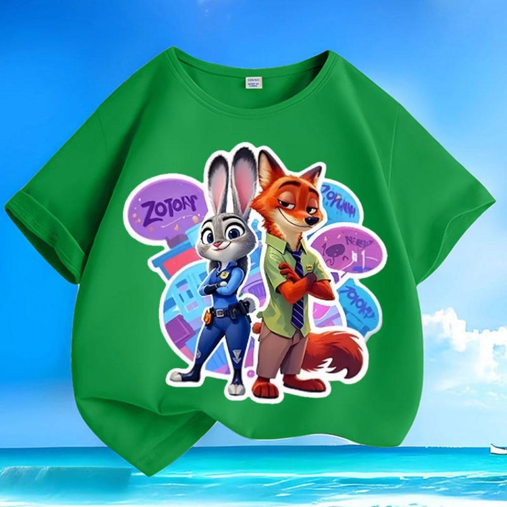 

New Children s T-shirt Crazy Animal City Fox Rabbit Printed Parent Child Wear 2026 Multi Color Short Sleeve 100