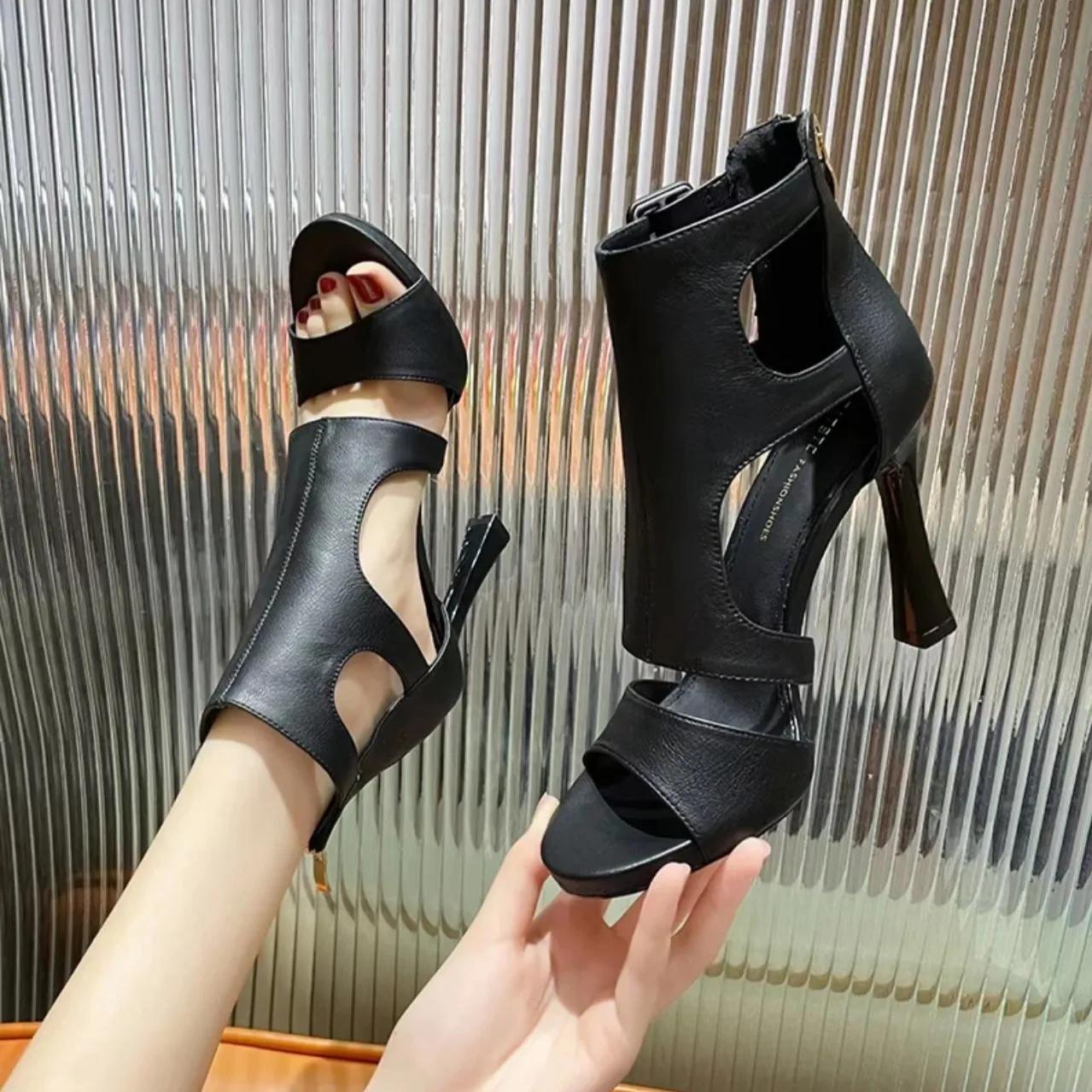 

Женские сандалии, модные летние новые узоры, однотонные женские сандалии с вырезом, высокие каблуки, женские сандалии для походов 39