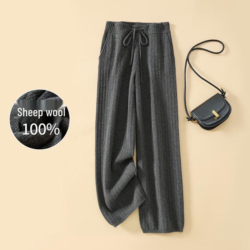 Jinjv Women s 100% Merino Wool Thickened Drawstring Casual Pants M