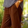 Women Pants Mid-rise Elastic Waist Solid Color Casual Trousers with Pockets Loose Fit Leisure