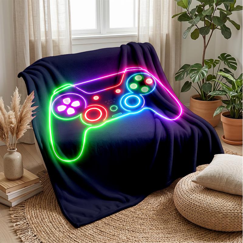 Neon Game Controller Theme blanket Lightweight Warm Flannel Blanket Decorative Throw Blanket for Home Decoration