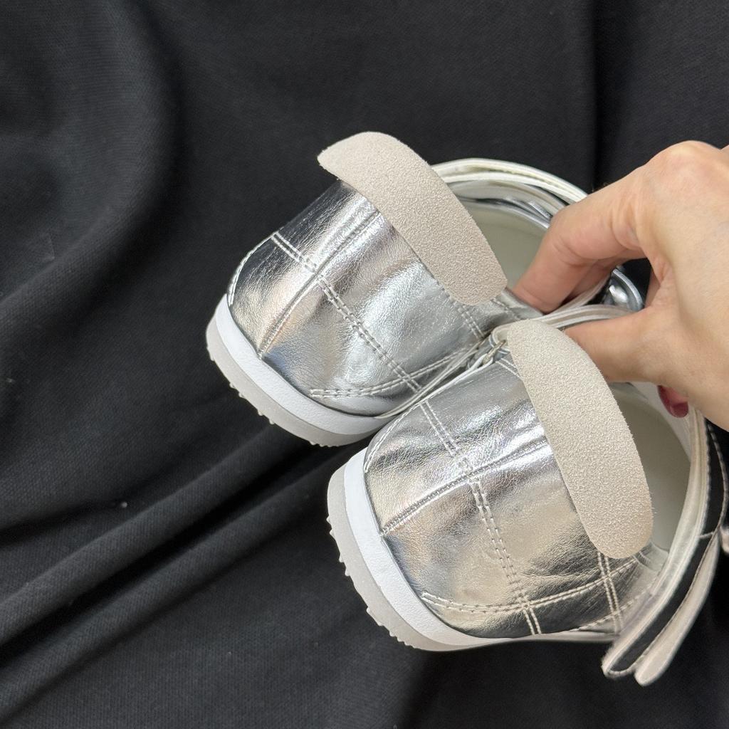 Leather version~ Sports ballet shoes women's bow Velcro silver Mary Jane shoes women's moral training single shoes