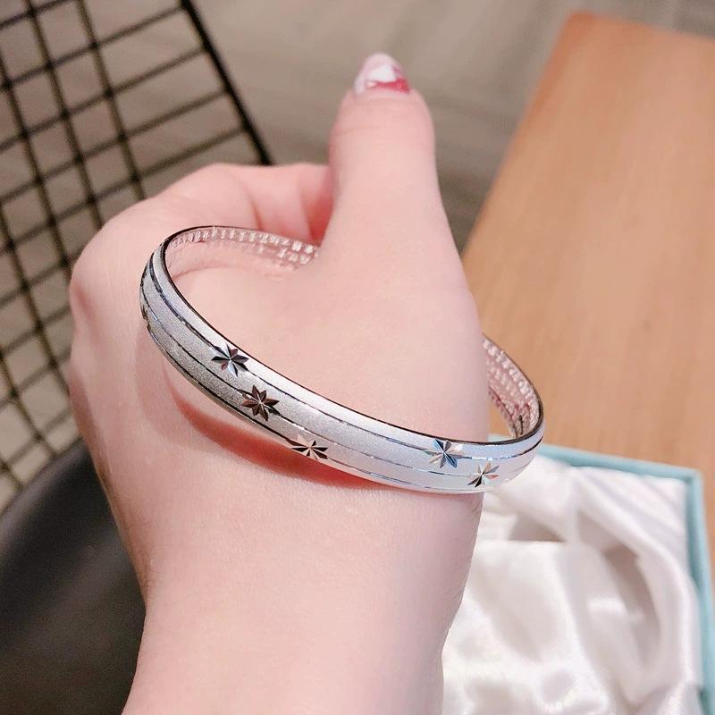 The Ancient Method of the Heart Sutra In the Starry Sky Matte Finish Opening Meteor Silver-plated Bracelet for Women, Matte Finish