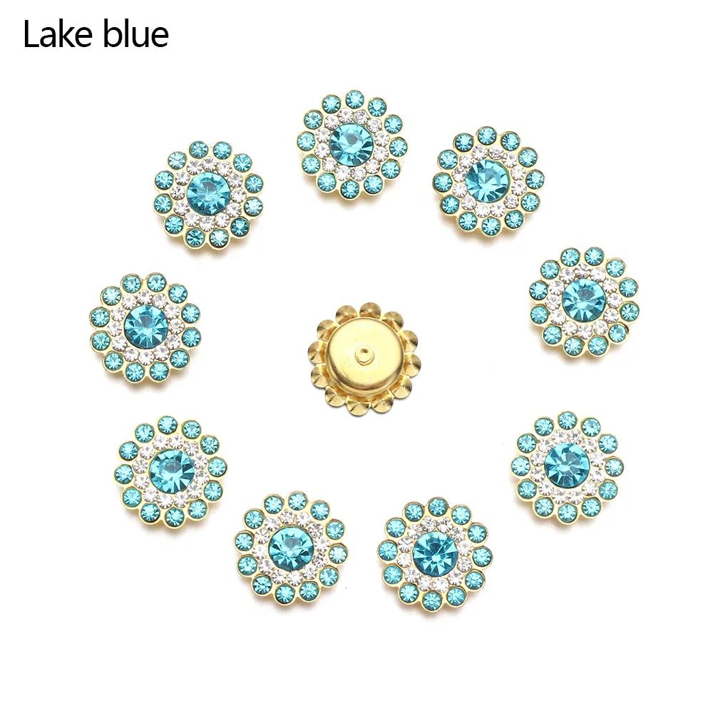 10PCS 14mm Flower-shaped Rhinestone Buttons Sparkling Crystal Glass Stone Steel Bottom Clothes Decoration Sewing Accessories