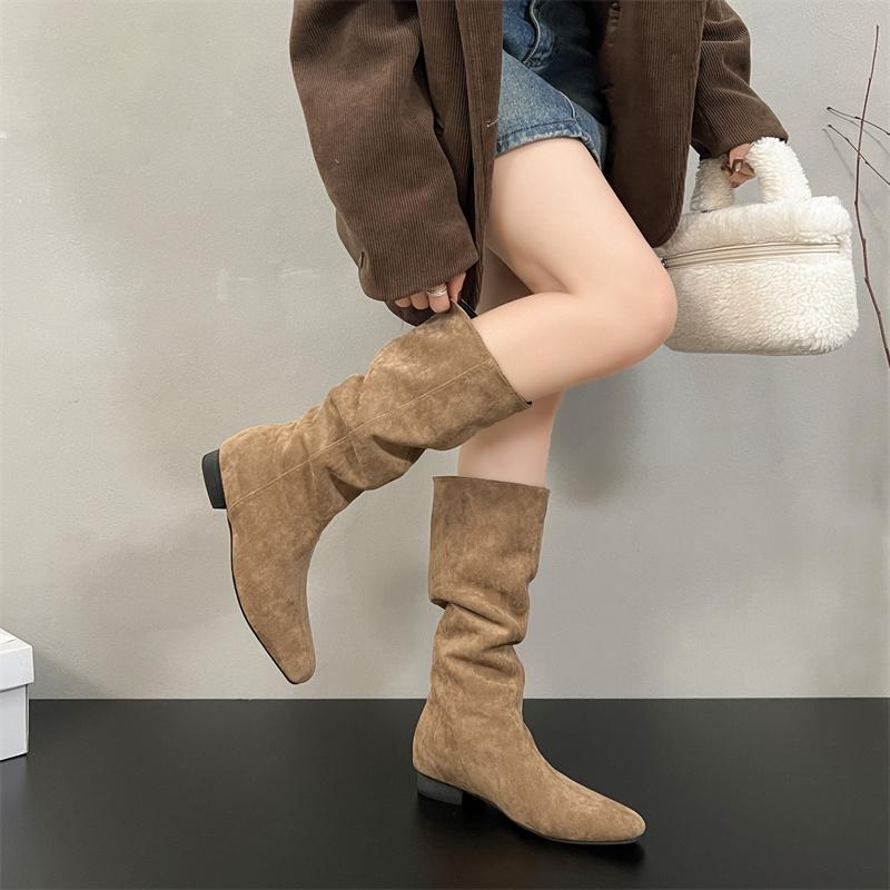 Autumn Winter Stretch Slim Women Knee High Boots Fashion Slip On Pointed Toe Shoes Street Style Low Heels Knight Long Botas