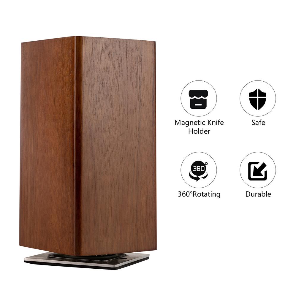 360° Rotating Magnetic Knife Block - Strong Magnet, Acacia Wood & PP Core, Drainage Holes for Dryness, Durable & Space-Saving Design (11x11x24. 6cm)
