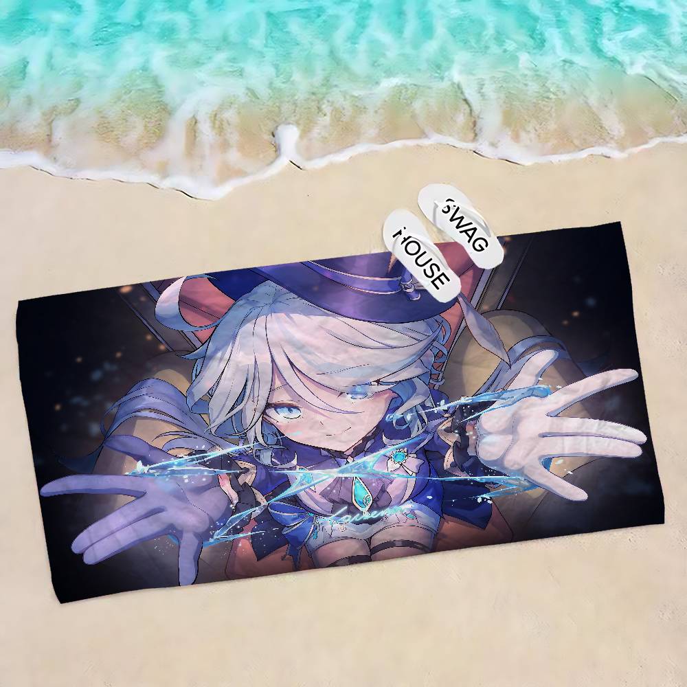 Genshin Impact Furina Focalors Bath Towel Microfiber Soft Water Absorbing Breathable For Kids Decorative Cartoon Beach Towel