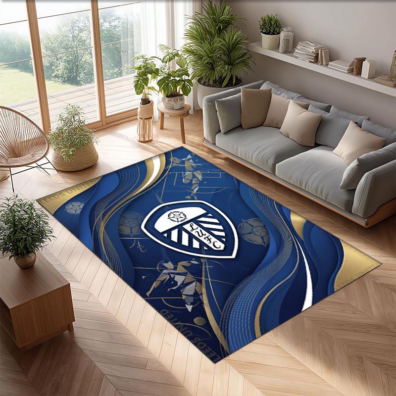 Leeds United Football Print Crystal Velvet Rug, Comfortable Water Absorbent Non Slip Indoor Floor Carpet