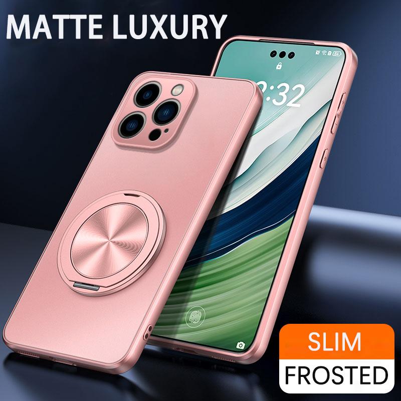 

For iPhone 17 Air 16 16E 15 14 13 12 11 Pro Max Plus Mini Hard Case Matte Kickstand Ring Magnetic Back Cover Phone Shell Fundas iPhone 12 розовый