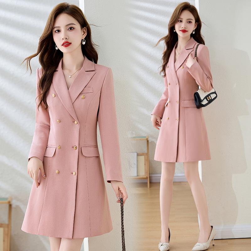 Women's 2024 Autumn/Winter Slimming Goddess Style Mid-Length Suit Collar Dress (BL9925)
