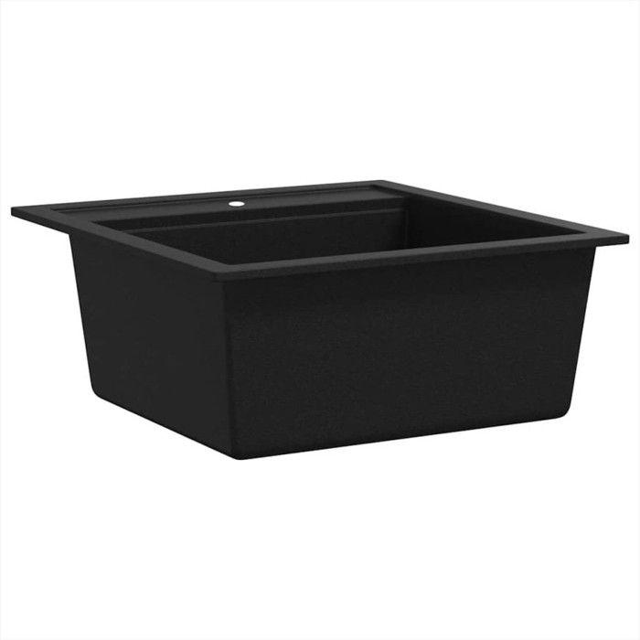 VidaXL Évier de Cuisine en Granit Bac Unique Noir Maison Décor de Cuisine 142948