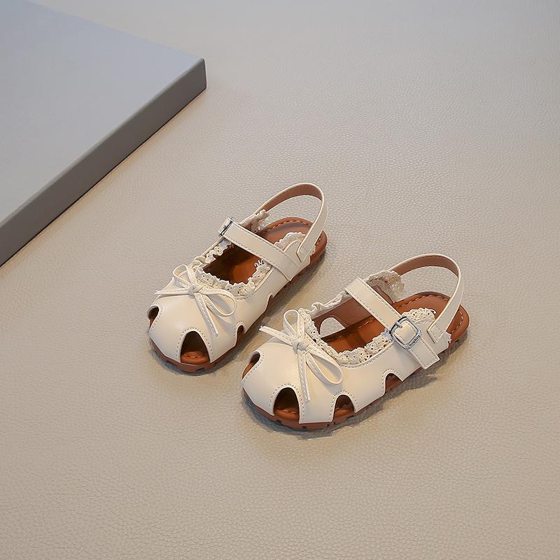 Summer New Style Girls' Sandals, Lace Bow Princess Sandals for Little Girls, Soft Sole Closed-toe Beach Shoes