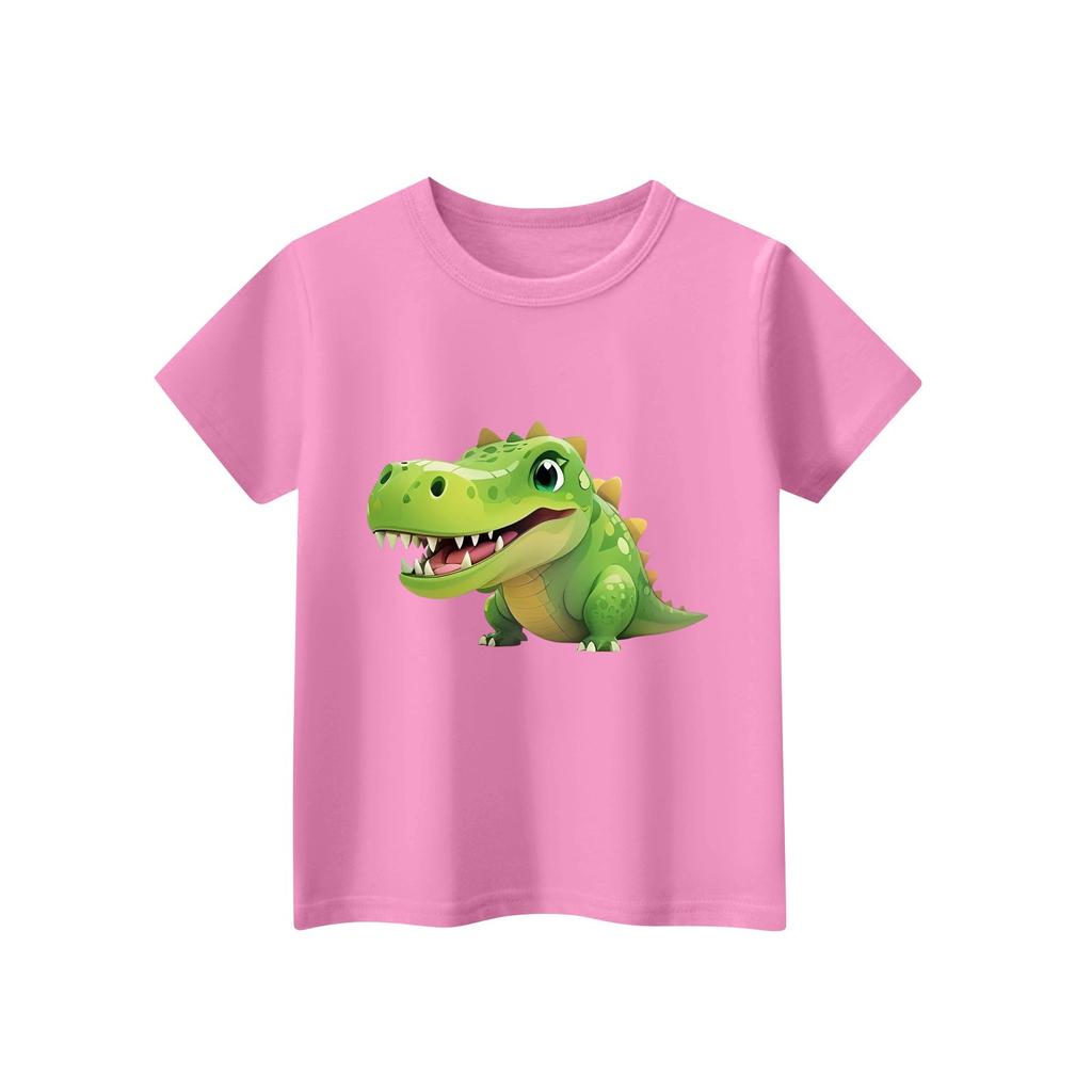 Kinder T-shirt met korte mouwen en halslijn, dierenprint, casual top voor elke dag.