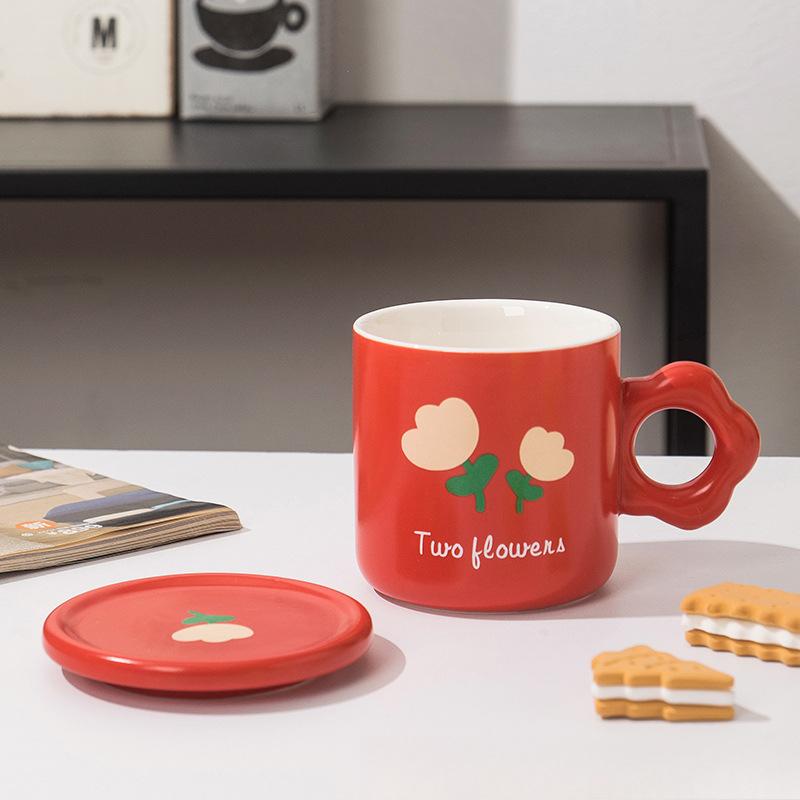 High Value Flower Coffee Cup Mug Ceramic Cup Creative Cartoon Home Office Girl Cute Water Cup