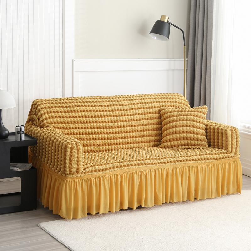 LANMOLIFE Super Stretch Bubble Check Sofa Cover Sofa Cover With Skirt Washable Furniture Covers For Living Room Sofa Decoration 1Seater