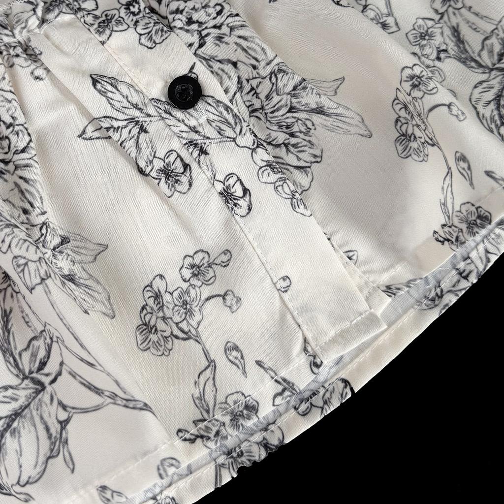 Girls Summer Chinese Dress Chic Ink Wash Floral Print Sleeveless Vest Dress Kids Fashion Clothing