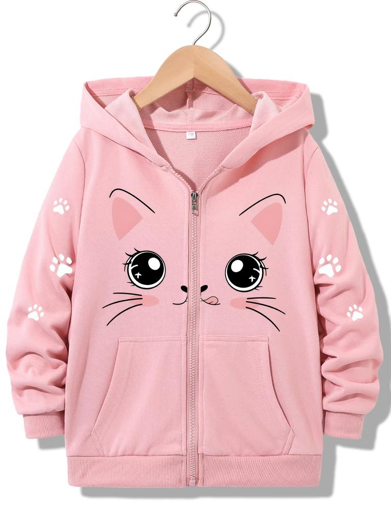 Kawaii Meme Cat Casual Hoodie Funny Cat Jacket for Boys Girls Zipper Winter Autumn Kids Warm Cartoon Sweatshirts Zip Up Hoody