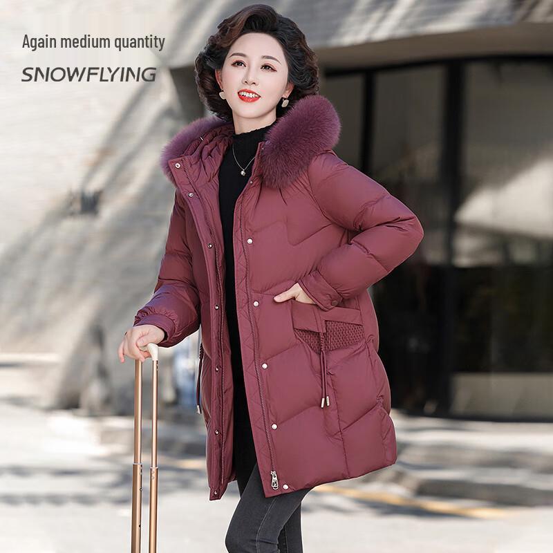 SNOWFLYING Women's Mid-Length Down Jacket with Fox Fur Collar