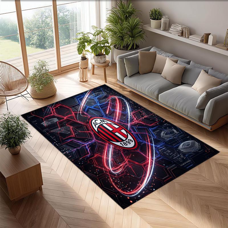 Tappeto in Flanella Stampato AC Milan Antiscivolo Morbido Poliestere Tappeto per Pavimento Tappetino Decorativo da Interno per Camera da Letto Soggiorno Divano Sala Giochi Decorazione Casa