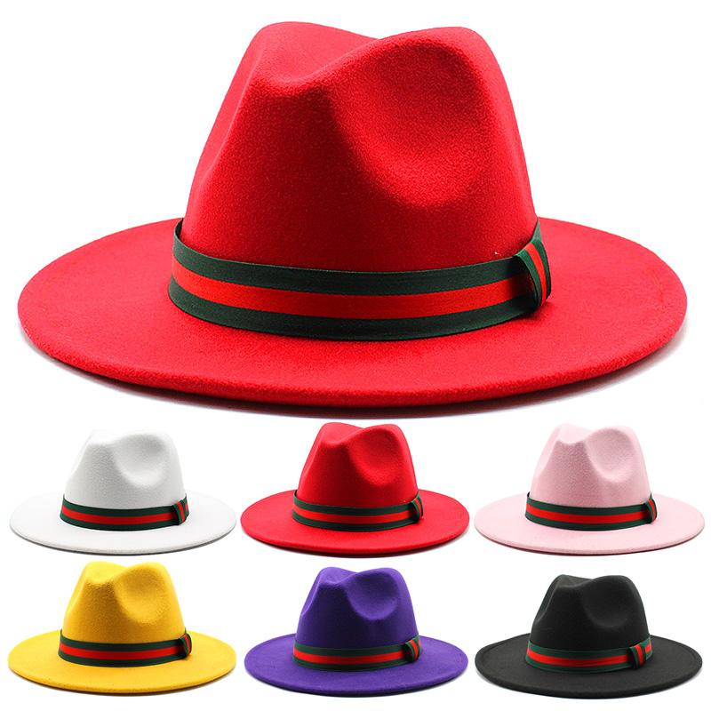 

1 шт., большие карнизы для женщин и мужчин, фетровая шляпа с красной подошвой, джазовая шляпа, модный новый стиль, осень-зима