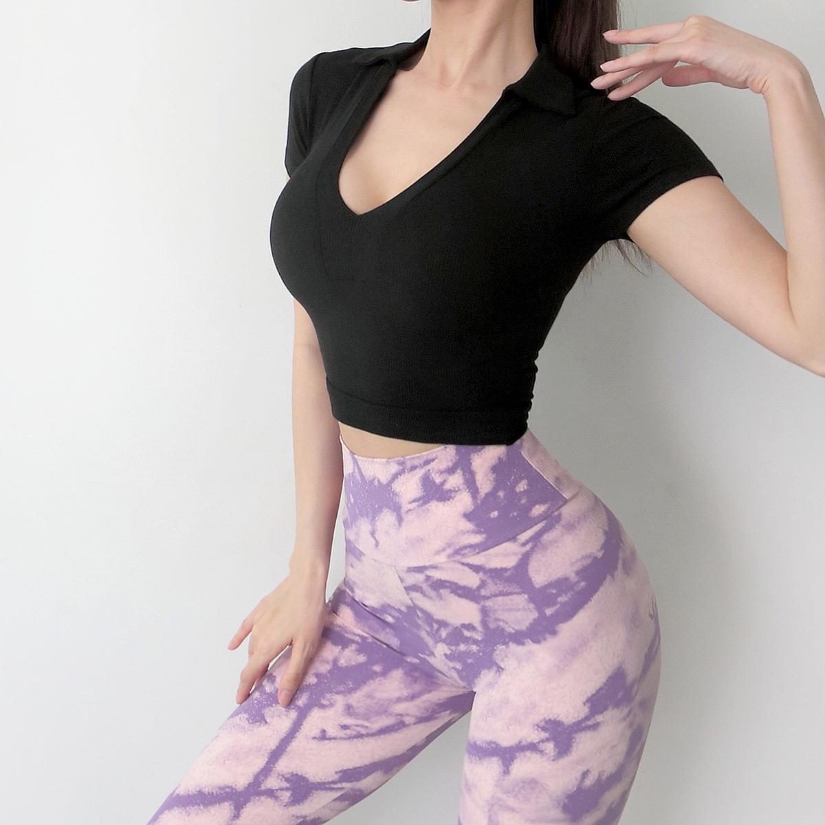 

Женская облегающая футболка поло с полурукавом для йоги и бега Small чёрный