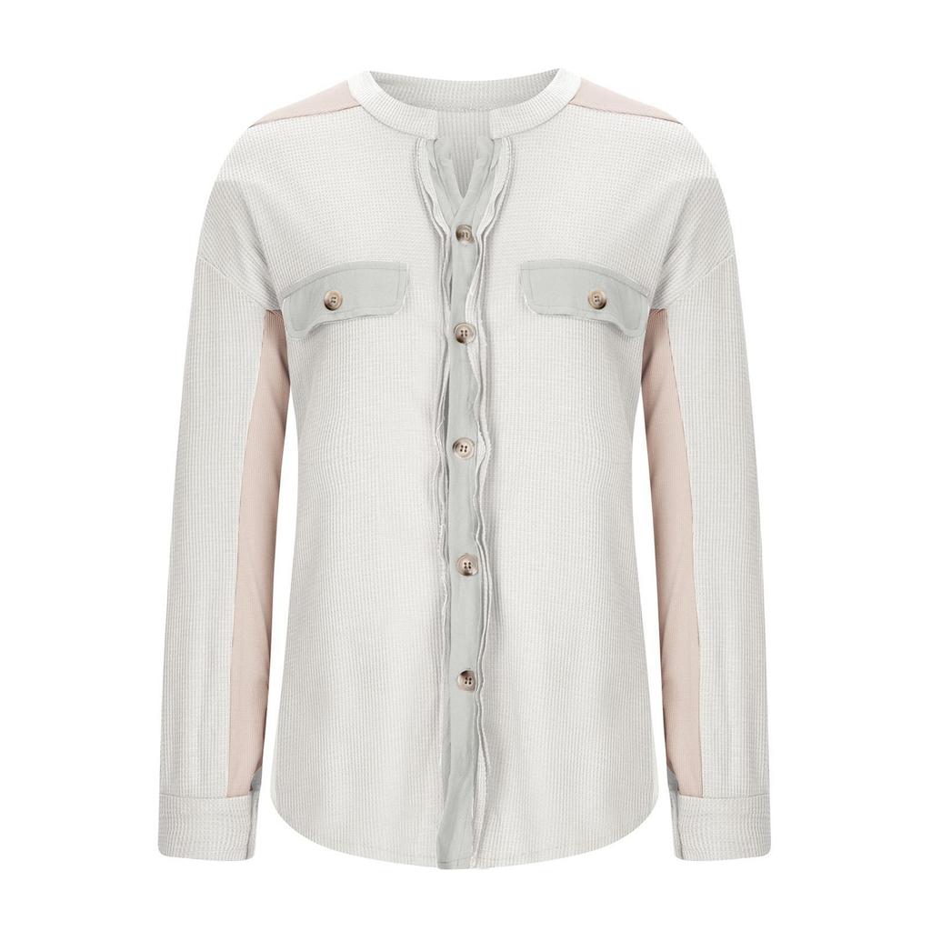 Autumn Women's Asymmetrical Shirt Jacket, Notched Lapel & Patch Pocket Design Casual Oversized Blouse for Daily Streetwear