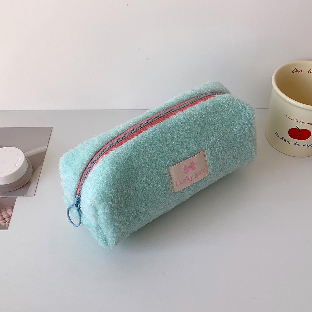 Winter Candy-colored Student Plush Pen Case Portable Stationery Storage Bag for Girls Korean-style Travel Makeup Bag and Toiletry Bag