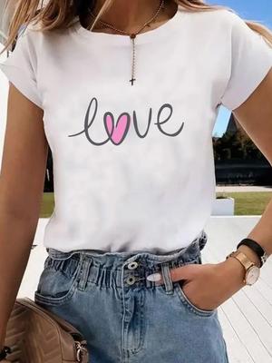 (Ασιατικό μέγεθος) Γραφικό T-shirt Ρούχο Casual Αγάπη Χαριτωμένο Γράμμα 90s Υπέροχο Μόδα Εκτύπωση Γυναικείο Casual Γυναικείο Τοπ Κυρία Κοντομάνικο T-shirt