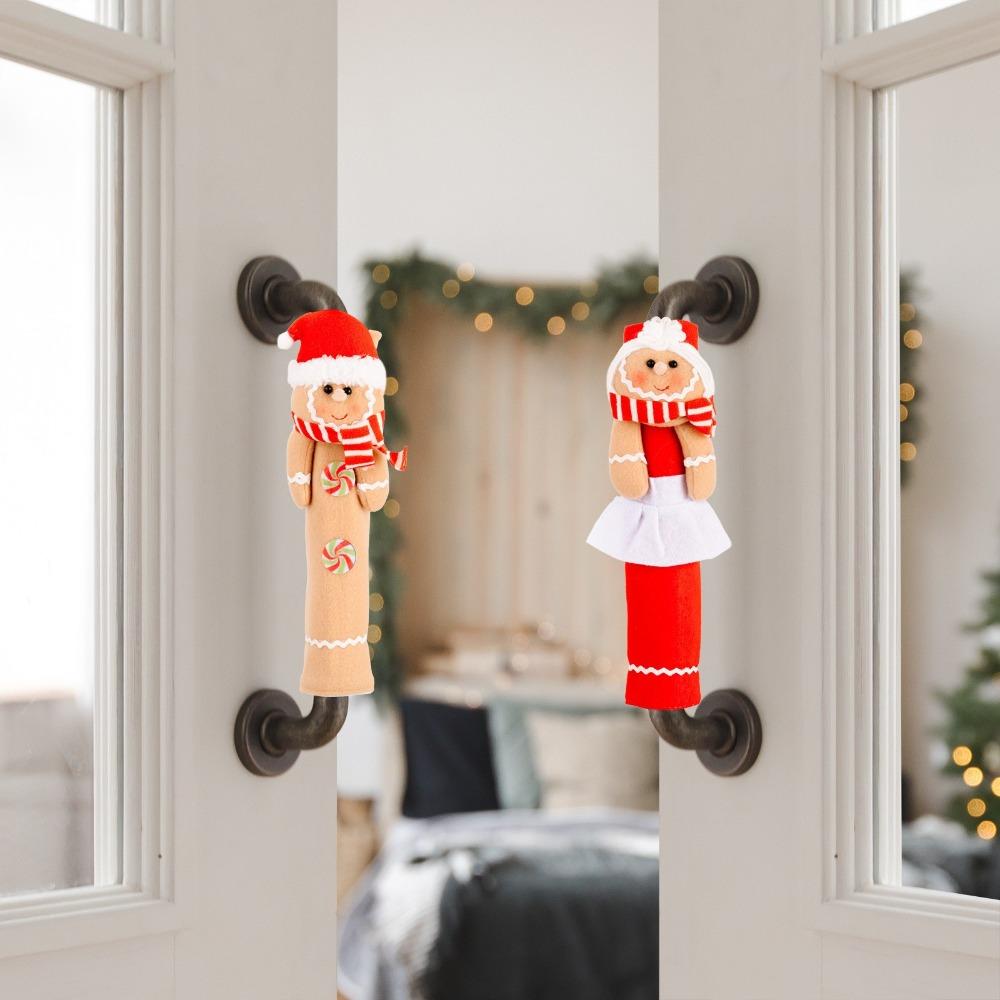 2PCS Winter Cartoon Handle Gloves Refrigerator Microwave Oven Door Handle Protective Cover Home Accessories Christmas Decoration