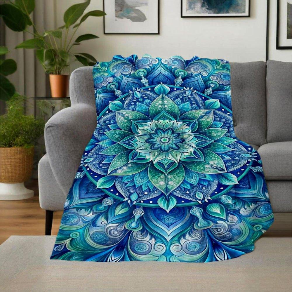 "Blue Lotus Mandala Wall Art: Spiritual Decor for Your Space"Blanket Flannel Throw Blanket for Sofa, Bed, Travel, Camping, Office