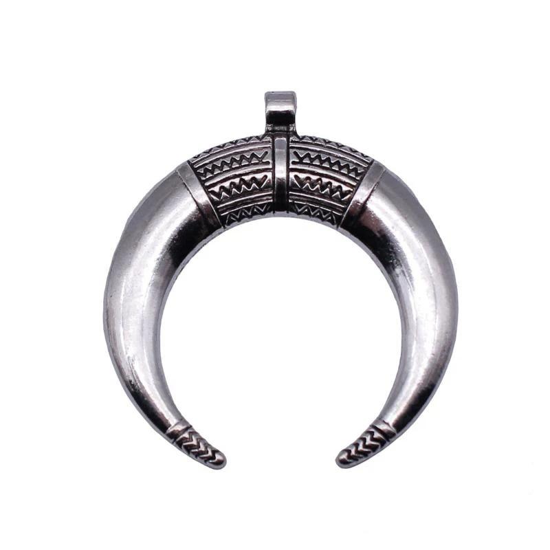 2Pcs 50X45Mm 2 Colors Silver Color Antique Bronze Color Crescent Moon Horn Charms Jewelry Making Accessories
