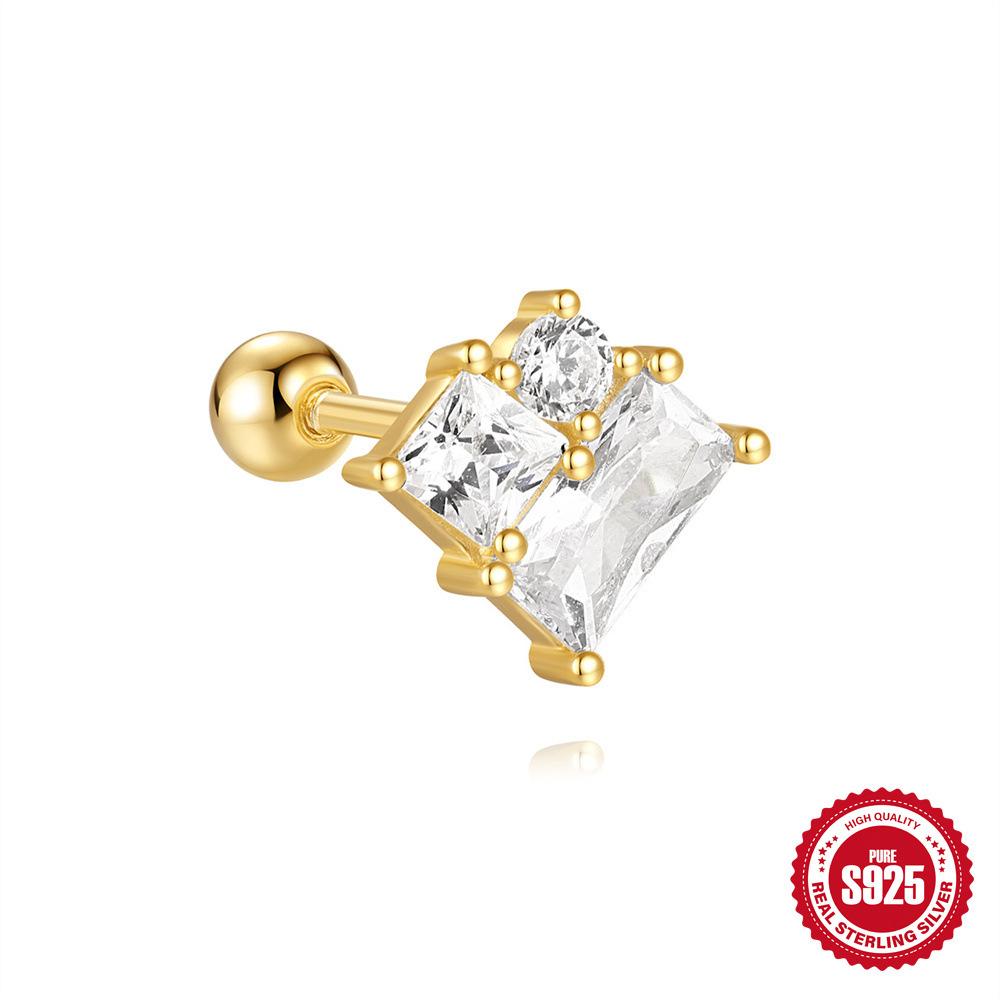 S925 Sterling Silver Red Earrings Square Gravel Popping Stud Earrings Exquisite Versatile Twist Ball Ball Puncture Earbone Stud