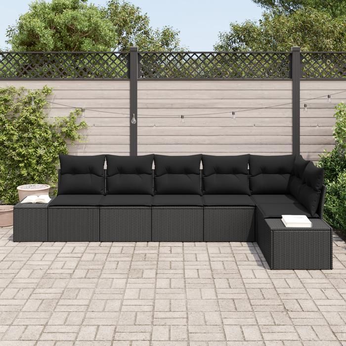 VidaXL Ensemble de Canapé de Jardin de 6 Pièces avec Coussins Noir Rattan Polyéthylène 3355752