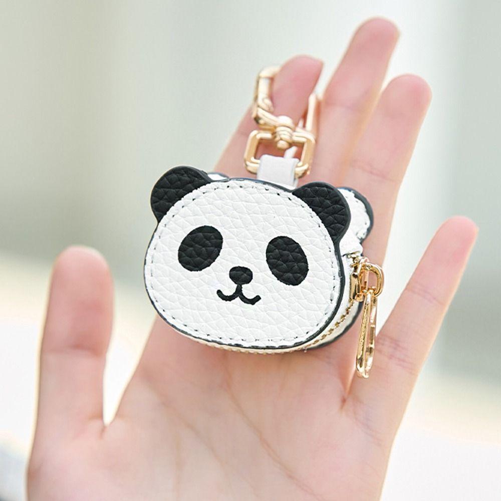 Cute Panda Keychain Coin Bag Earphone Bag Fashion PU Leather Pendant  Mini Storage Bag